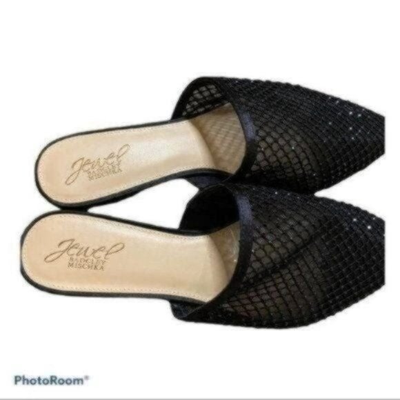 Badgley Mischka Jewel Studded Rhinestone Black Mule Flat Shoes Size 9 - Picture 2 of 8